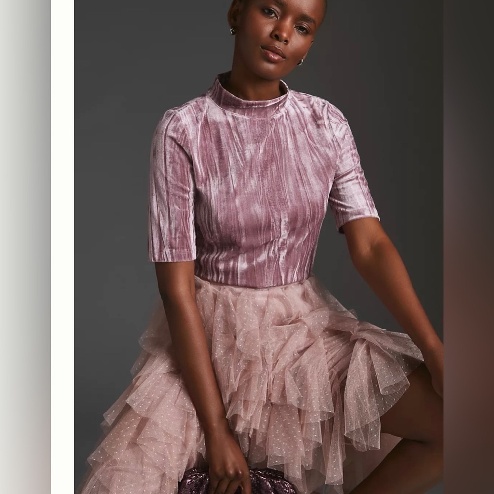 Anthropologie Mauve Velvet Mock Neck Top